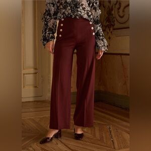 Burgundy Button-Accent Pants Ann Taylor Sailor Inspired Prep Maroon Size 6